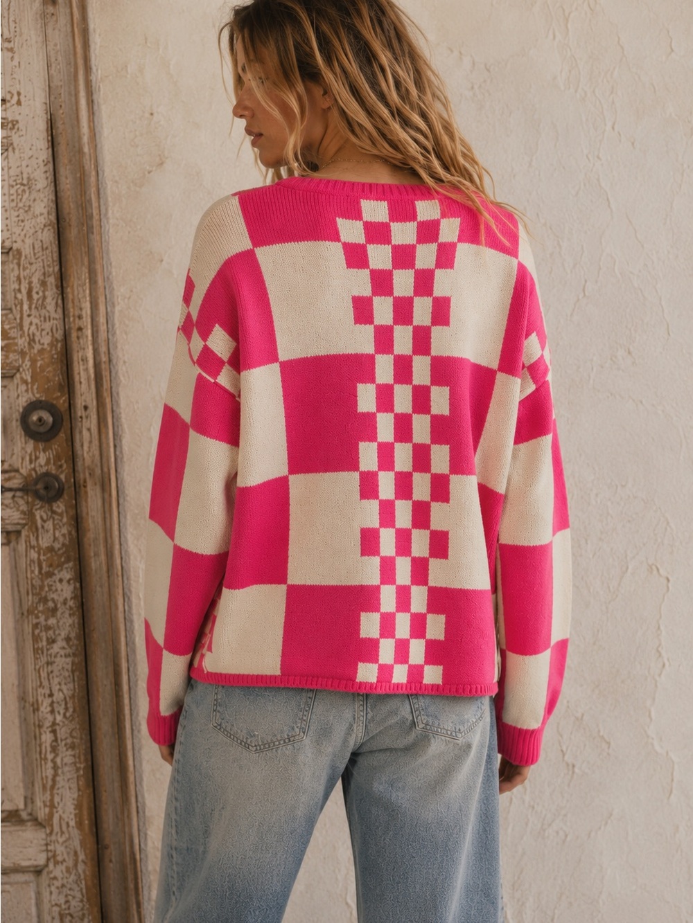 #36 New! Chunky Checkered Sweater Cardigan - Picture 2 of 2